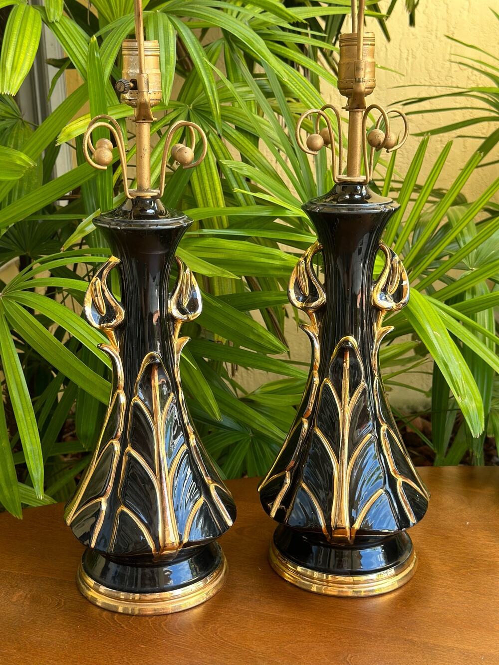 Vintage Table Lamps in Black and Gold by Deena Pair of 2